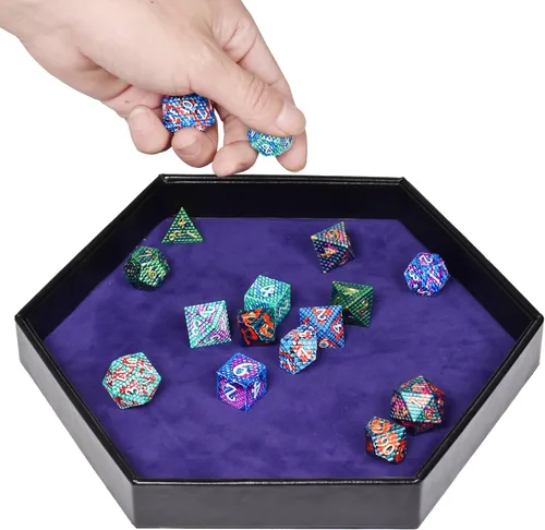 Vista 5 de DND - Bandeja de dados – Bandeja hexagonal 2 en 1 con ruedas y almacenamiento, piel sintética, color morado