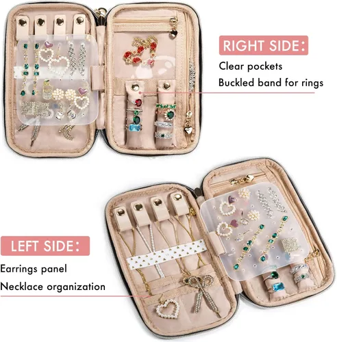 Vista 3 de Estuche organizador de joyas de viaje, bolsas de viaje para mujer, pequeño estuche de joyería de viaje para aretes sin enredos, collares