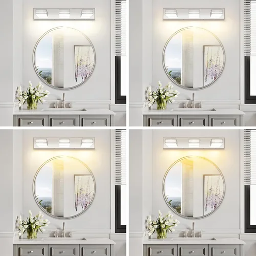 Vista 7 de Lámparas LED modernas para tocador de baño (3 luces, 24 pulgadas) (5CCT, regulable), accesorios de iluminación de pared de baño modernos cromados