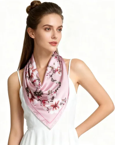 Vista 2 de vabovin Pañuelo de seda para la cabeza para mujer, pañuelo estampado de satén para envolver el cabello, accesorio de moda, bufanda cuadrada de 35