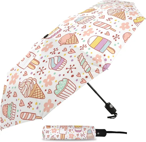 Vista 2 de DHDM Automatic Umbrella for Rain and Sun Male Women Beach Parasol Print Folding Umbrella