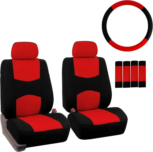 Vista 10 de Fundas de asientos para auto de tela lisa y almohadillas para cinturón y volante, diseño universal FH-FB050102 y FH2033, Beige1