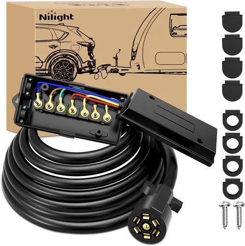Vista 10 de Nilight - Cable de enchufe de remolque de 7 vías alineado para tareas pesadas de 8 pies, conector de 7 pines, cable de extensión redonda para RV