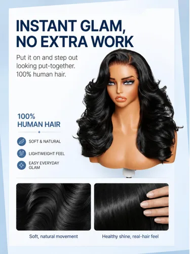 Vista 3 de Sunber Peluca de cabello humano ondulado en capas, sin pegamento, 13x4 HD, encaje frontal, 16 pulgadas 1b