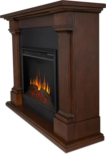 Vista 5 de Real Flame Callaway Chimenea eléctrica Grand de 63" con repisa en roble castaño, chimenea eléctrica independiente de gran tamaño para interiores