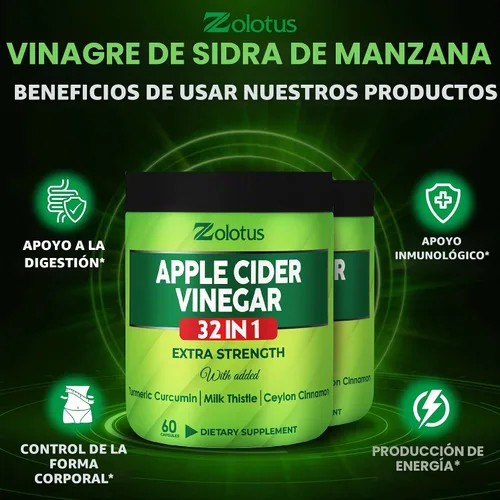 Vista 4 de Zolotus Cápsulas de vinagre de sidra de manzana 32 en 1, con cúrcuma, canela, cardo mariano, berberina, saúco, quercetina - (2 paquetes) 60 cápsulas