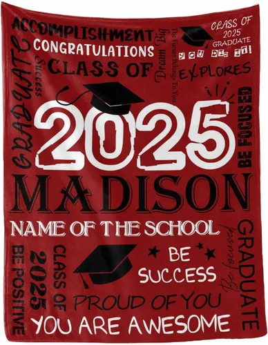 Vista 41 de MyPupSocks Manta personalizada para regalo de graduación, felicitaciones clase de 2025, manta azul personalizada de forro polar 2025 para hermana