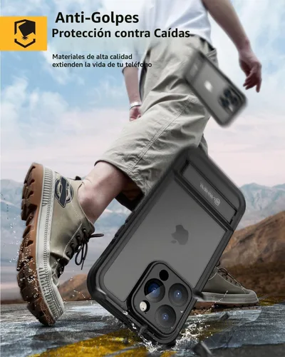 Vista 6 de Lanhiem Funda para iPhone 14 Pro con Soporte, Funda Impermeable a Prueba de Polvo IP68 con Protector de Pantalla Integrado, Carcasa de Cuerpo