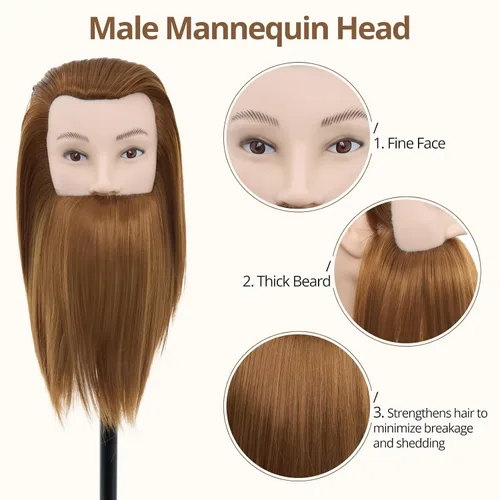 Vista 2 de Cabeza de maniquí masculino con cabello, cabeza de maniquí de peluquero de 10 pulgadas, cabeza de maniquí de peluquería de cosmetología para Marrón