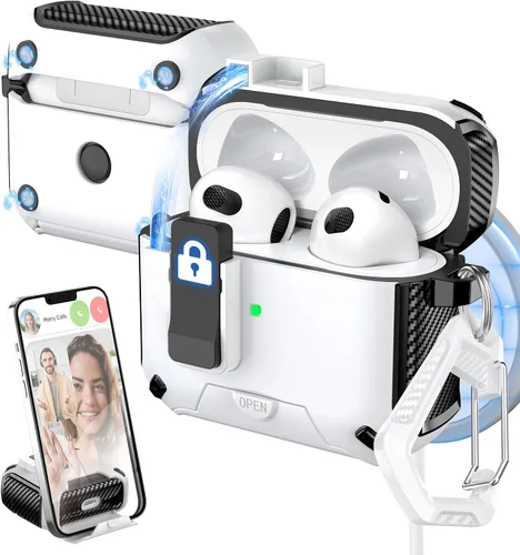 Vista 14 de Funda para Estuche de AirPods de 2ª/1ª Generación, Compatible con Magsafe, Bloqueo Automático Magnético, Puerto de Carga a Prueba de Polvo y Diseño