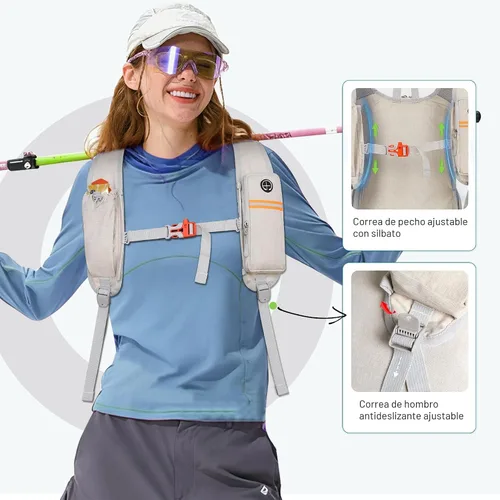 Vista 3 de FIORETTO Mochila de 15L para senderismo para mujeres y hombres, mochila mini plegable, mochila ligera pequeña para acampar, viajar, actividades al