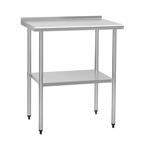 Vista 9 de Mesa de preparación y trabajo de acero inoxidable con estante ajustable y salpicadero, isla de cocina con almacenamiento, estaciones de trabajo Mesa