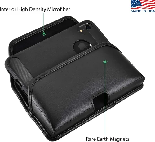 Vista 3 de Turtleback Funda diseñada para iPhone 11 (2019) y iPhone XR (2018), funda de piel negra con clip ejecutivo para cinturón, horizontal
