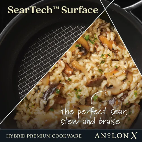 Vista 7 de Anolon X SearTech - Saucier antiadherente de aluminio con tapa, 2.5 cuartos de galón, gris súper oscuro