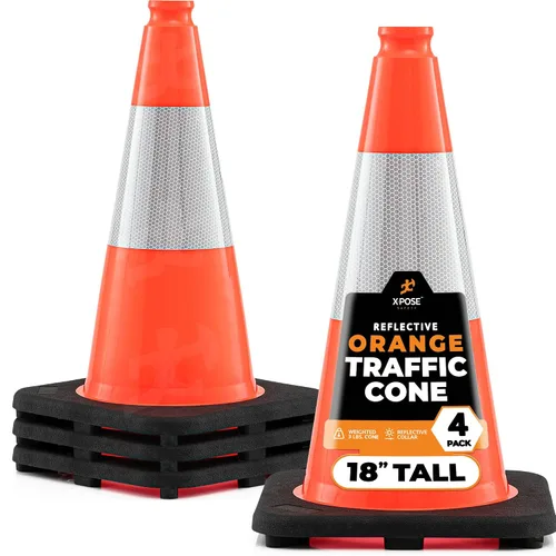 Vista 31 de Xpose Safety Conos de tráfico naranjas de 12 pulgadas con collar de 4 pulgadas, paquete de 4 conos de seguridad de plástico PVC multiusos