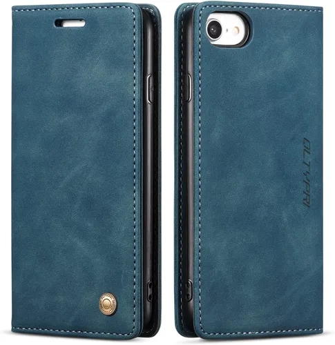 Vista 11 de QLTYPRI Funda de cuero para iPhone 6 Plus/6S Plus, Vintage Flip Folio Cover con ranura para tarjetas, cierre magnético, cubierta protectora a prueba