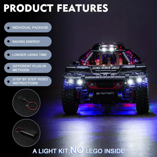 Vista 4 de BrickBling Luz LED para Lego Technic Audi RS Q e-tron 42160, kit de iluminación DIY para Lego 42160 (sin modelo)