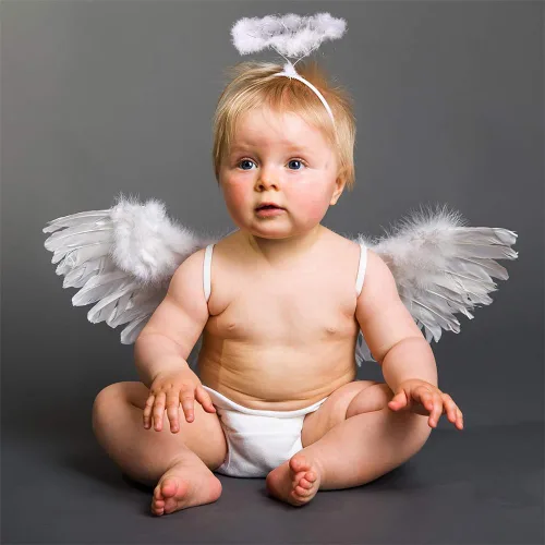 Vista 6 de Alas de ángel y halo para niños, disfraz de ángel para adultos, alas de plumas utilizadas para Halloween, disfraz de Nochebuena