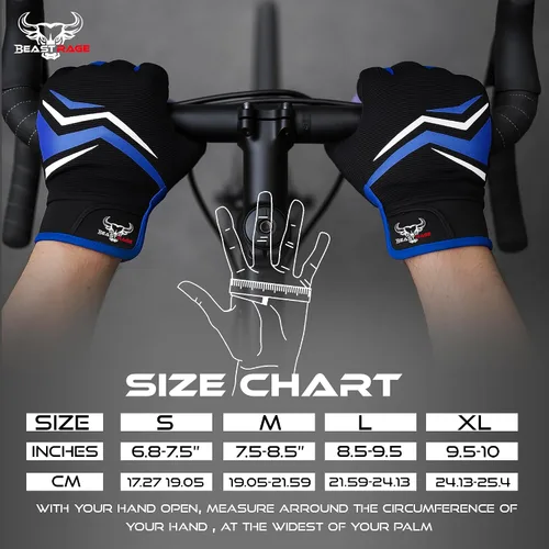 Vista 5 de BEAST RAGE Full Finger Cycling Gloves with Padding for Men Women, Anti-Slip, Shock Absorbing, Breathable, Touchscreen Mountain Bike Gloves for BMX