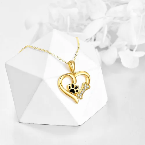 Vista 3 de KECHO Collar de oro con estampado de patas de 14 quilates para mujer, colgante de corazón de oro, regalos de joyería para ella