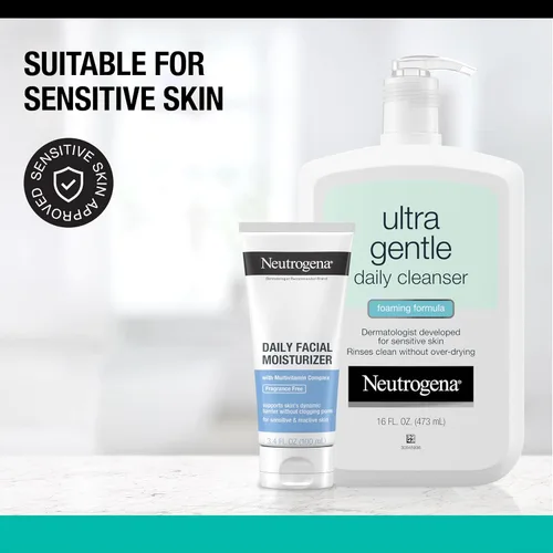 Vista 6 de Neutrogena Limpiador facial espumoso diario ultra suave, 16 onzas líquidas, hidratante facial diario, 3.4 onzas líquidas, cuidado de la piel