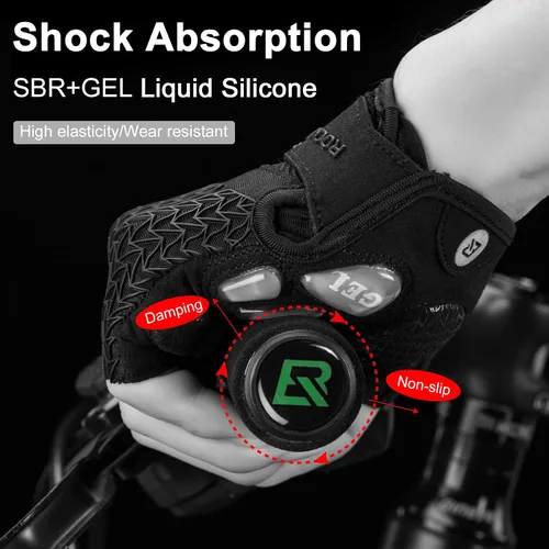 Vista 5 de ROCKBROS Guantes de ciclismo para hombres y mujeres con almohadilla antideslizante que absorbe los golpes, guantes de ciclismo sin dedos, ligeros