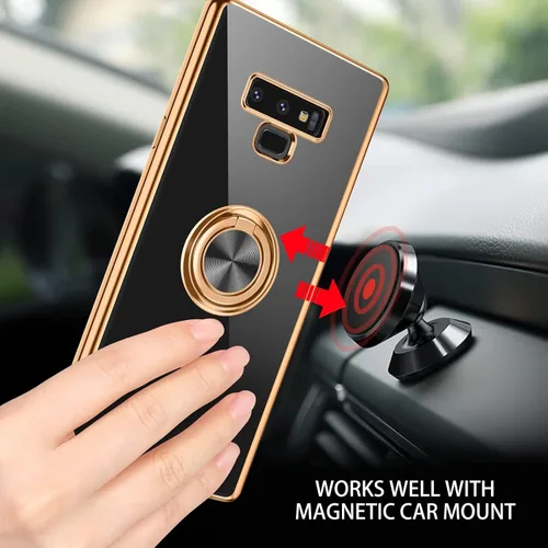 Vista 5 de DUEDUE Funda para Samsung Galaxy Note 9 con soporte de anillo, rotación de 360 grados, dedo magnético para coche, TPU suave, delgada, a prueba
