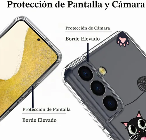 Vista 2 de Unov Funda para Galaxy S22, transparente con diseño, ajuste delgado, buen agarre, funda de teléfono en relieve, cubierta protectora a prueba de Gato