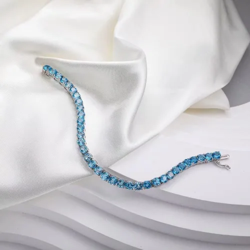 Vista 4 de Pulsera de tenis clásica de plata de ley 925 de 0.197in con citrino natural Siwss azul topacio peridoto bhodolita amatista para mujer, tamaño 7.25