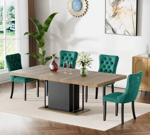 Vista 57 de Mesa de comedor extensible de 78.74 pulgadas para 6 8 y 10 pulgadas, moderna mesa de comedor extensible de granja con base de doble pedestal, mesa