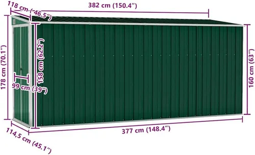 Vista 3 de vidaXL Storage Shed, Wall-Mounted Garden Shed with Lockable Double Doors, Outdoor Storage Shed for Backyard Patio Lawn, Green Galvanized Steel
