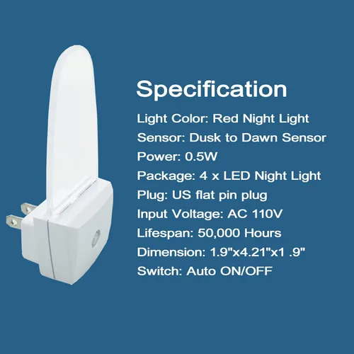 Vista 10 de CICINY Paquete de 4 luces LED de noche enchufables, eficiencia energética, 0.5 W, sensor de atardecer a amanecer, luces nocturnas para dormitorio