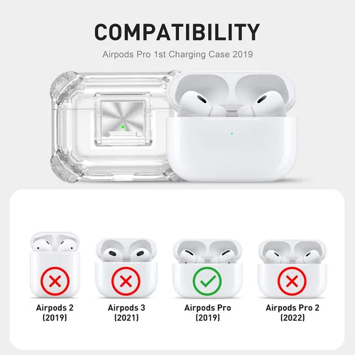 Vista 2 de Valkit Funda compatible con Airpods Pro transparente con bloqueo, funda de TPU suave para AirPod Pro, funda protectora a prueba de golpes