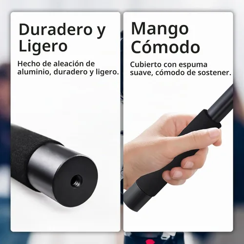 Vista 5 de Poste portátil de mano, 4 secciones estirable de aleación de aluminio de mano con interfaz de 1/4" 3/8" / 4 correas adhesivas