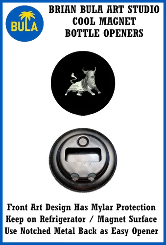 Vista 2 de Wall Street Bull Magnet Bottle Opener Drink to Stock Market Success