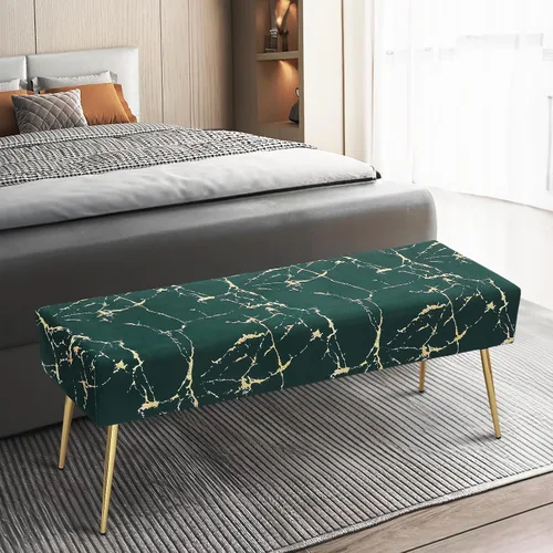Vista 4 de Magshion Banco otomano de terciopelo de 45 pulgadas de longitud con patas de metal, banco de cama auxiliar con patas de metal dorado, banco tapizado