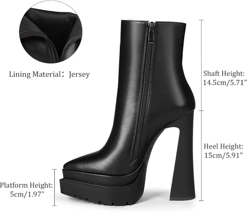 Vista 2 de ISNOM Botas de plataforma gruesa para mujer con suela de lengüeta cremallera lateral y diseño de tacón de bloque