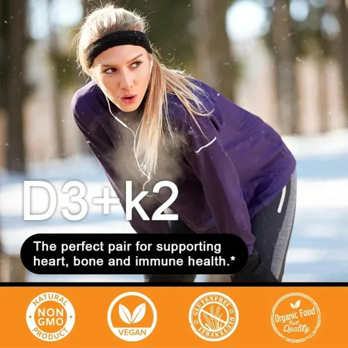 Vista 6 de TheraSuva Vitamina D3 de alta potencia 5,000 UI + K2 - Vegana, sin OMG, con aceite de coco orgánico para una mejor absorción - Soporte óseo