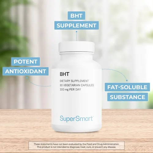 Vista 3 de Supersmart - BHT 300 mg por día - Hidroxitolueno butilado - Potente antioxidante y apoyo inmunológico - Suplemento antienvejecimiento Sin OMG