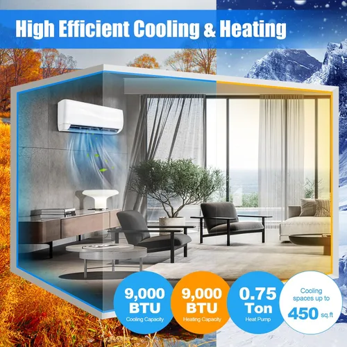 Vista 3 de RELAX4LIFE Mini sistema de aire acondicionado dividido/calefacción, 9000 BTU sin conductos Mini Split Aire acondicionado con bomba de calor, control