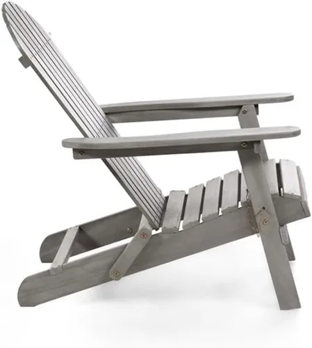 Vista 4 de Afuera Living Silla Adirondack de madera de eucalipto al aire libre de 34" W en gris