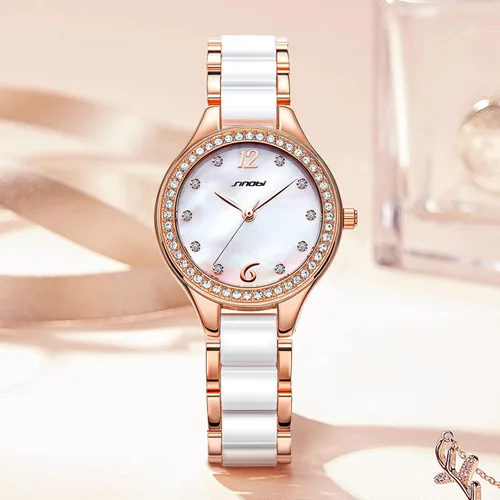 Vista 6 de SINOBI Relojes analógicos de cuarzo para mujer, pulsera de diamantes para mujer, reloj impermeable para mujer, 9581-oro, Relojes de cuarzo
