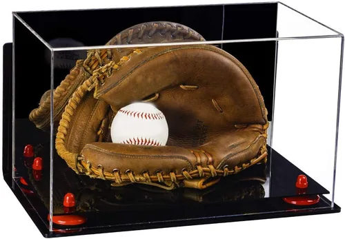 Vista 13 de Better Display Cases Vitrina de guantes de béisbol de acrílico transparente con elevadores negros (A011/V16)