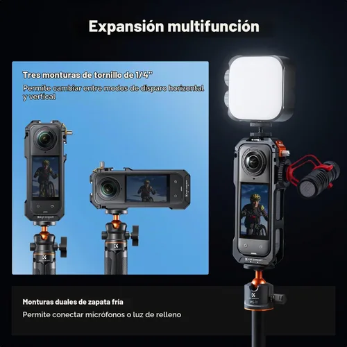 Vista 3 de K&F Concept Standard Camera Cage with Silicone Lens Cover for Insta360 X5
