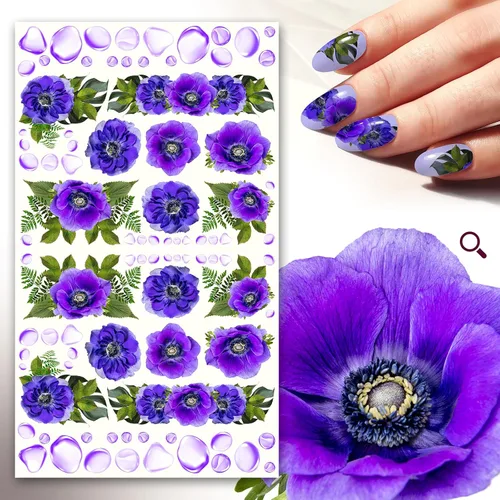 Vista 14 de Pegatinas para uñas (5 hojas) FLONZNAIL Cherry Sakura Real Photo Flowers Garden Vintage Style Ocho