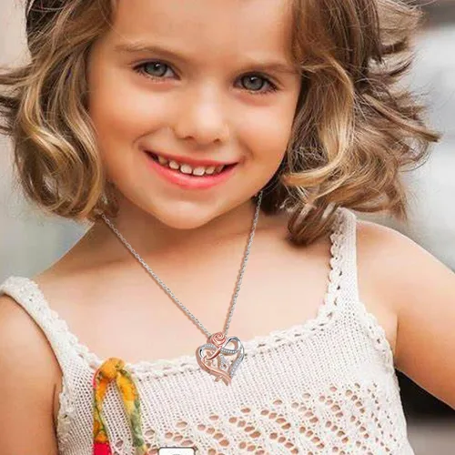 Vista 3 de Collares con inicial de corazón de rosa para mujer, collar con dije de letra de corazón de amor infinito CZ A-Z para adolescentes y niñas