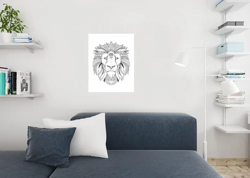 Vista 4 de Póster para colorear con diseño tribal de león para adultos, actividades de relajación, distanciamiento social, color tus propias artes
