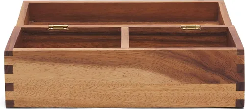 Vista 5 de Ironwood Gourmet Caja de recetas de madera de acacia, compartimento doble, para tarjetas de 3 "x 5" Double Compartment Beautiful Acacia Wood