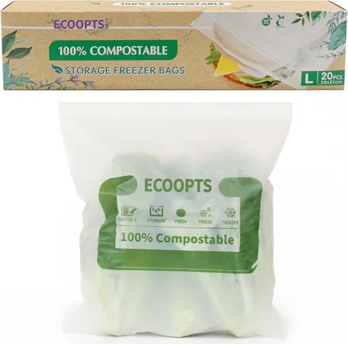 Vista 9 de Bolsa con cremallera 100% compostable para aperitivos Bolsas de almacenamiento pequeñas ecológicas Bolsa para congelador A base de plantas sin