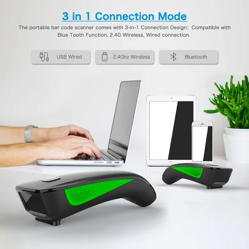 Vista 3 de NETUM Mini escáner de código de barras compatible con Bluetooth, pequeño escáner de código de barras USB portátil para inventario, lector
